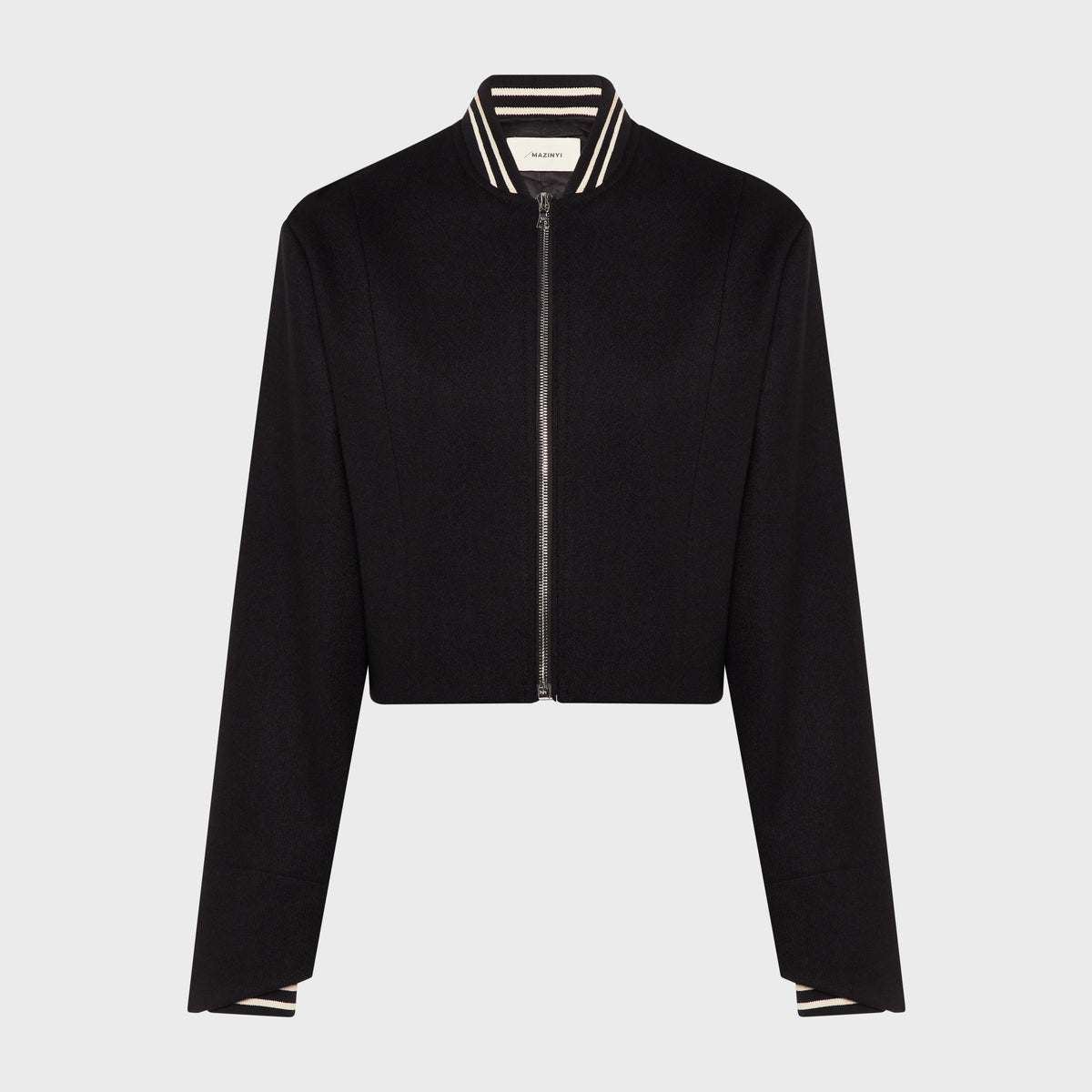 Women's Striped Black Mandarin Collar Zipper Varsity Jacket